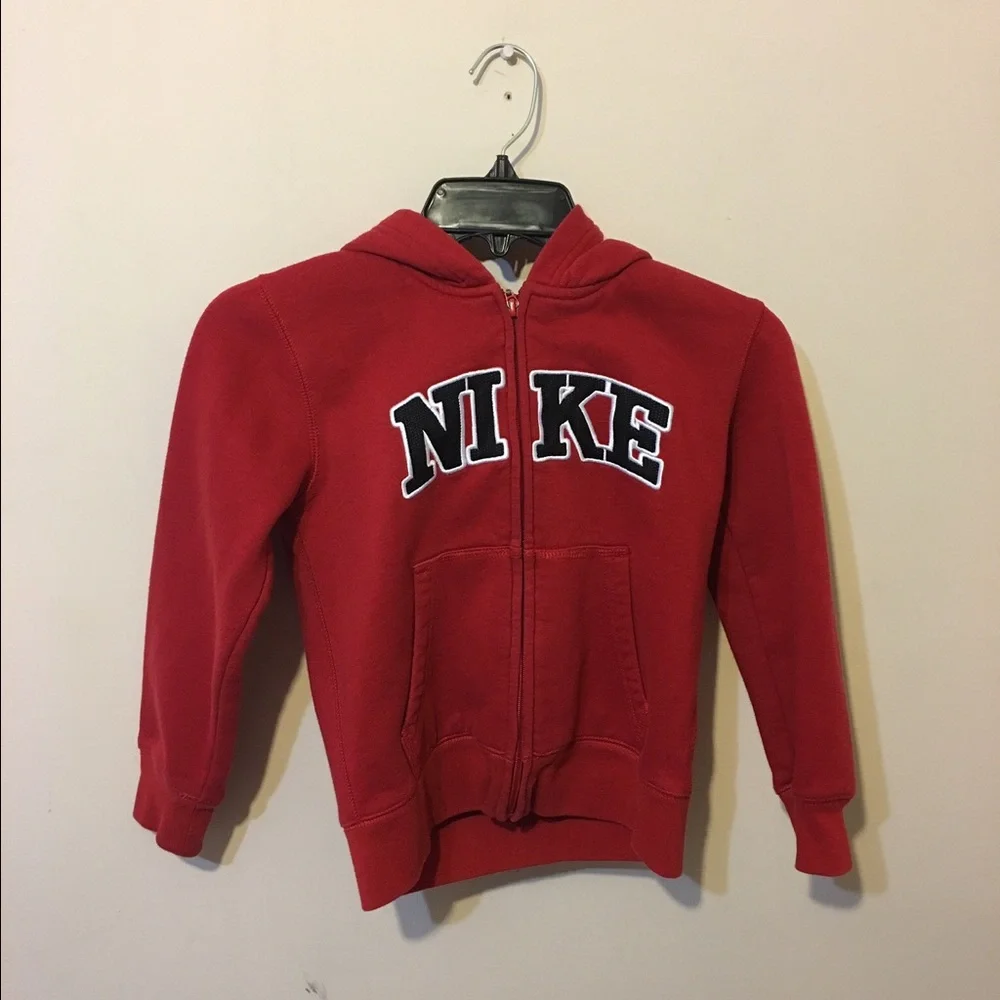 Nike Boys Red Full Zip Hoodie Navy Logo Size 6 Youth
